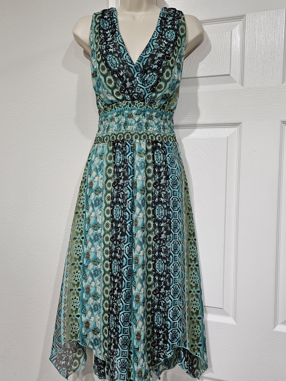 Rabbit Rabbit Rabbit Teal & Green Patterned Handkerchief Dress